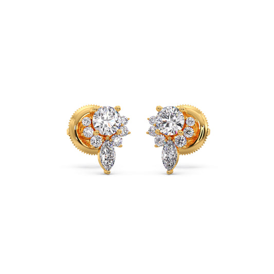 Floral Cluster Stud Earrings - Yellow