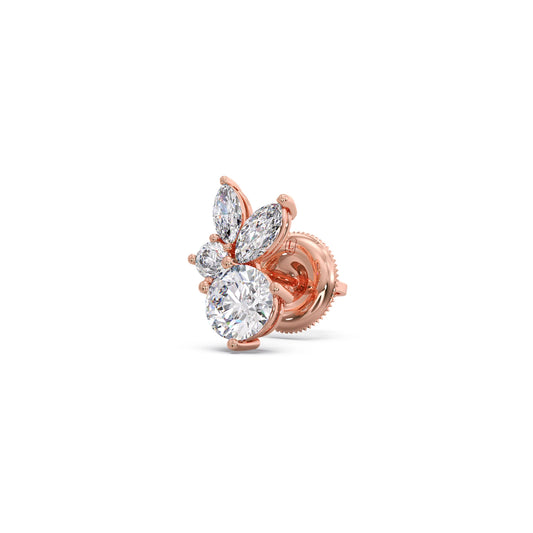 Diamond Floral Cluster Stud Earrings - Rose