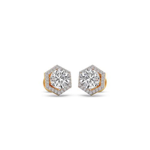 Hexagon Frame Round Diamond Studs