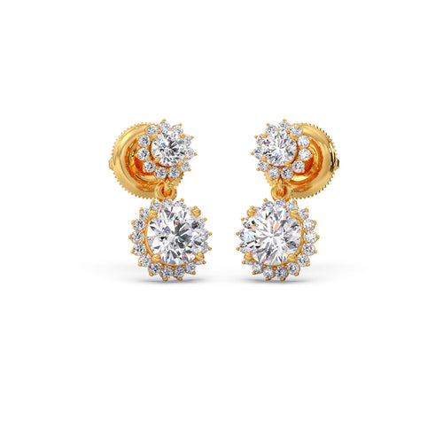Double Halo Solitaire Drop Earrings