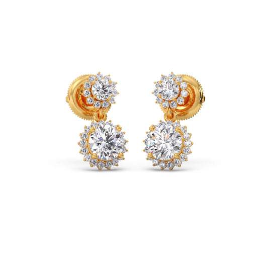 Double Halo Solitaire Drop Earrings - Yellow