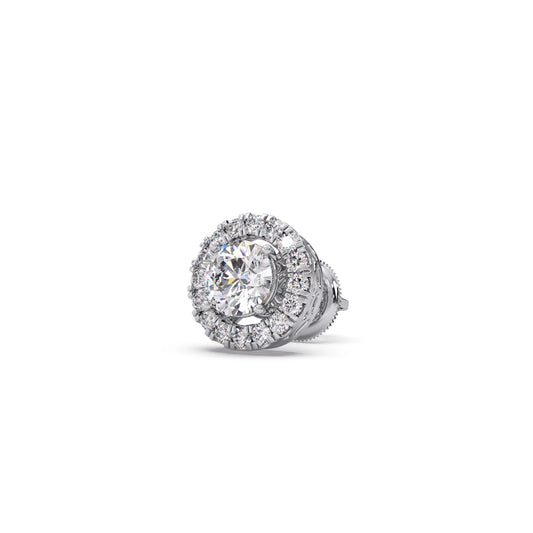 Round Shape LGD Earrings with Halo Setting - White