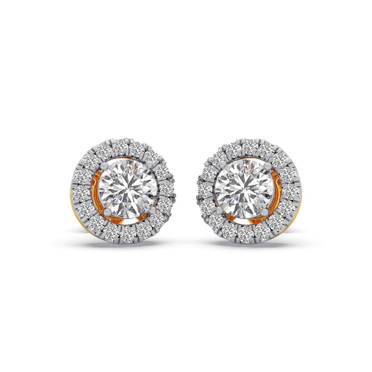 Round Shape LGD Earrings with Halo Setting - Yellow