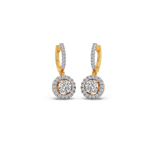 Halo Round Brilliant Drop Hoop Earrings - Yellow