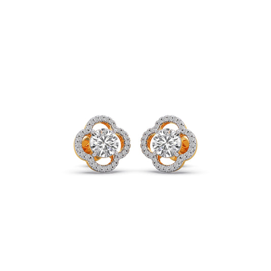 Floral Diamond Halo Studs - Yellow