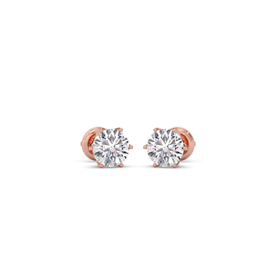 2.80 ct Brilliant Round Six-Prong Solitaire Stud Earrings - Rose