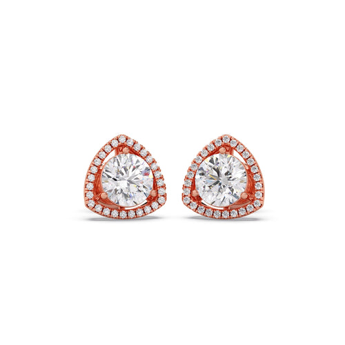 Trillion-Shape Halo Diamond Stud Earrings
