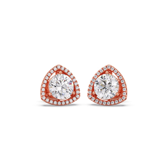 Trillion-Shape Halo Diamond Stud Earrings - Rose