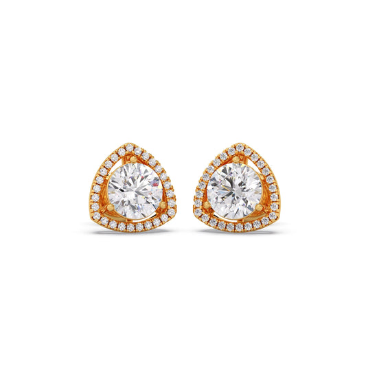 Trillion-Shape Halo Diamond Stud Earrings - Yellow