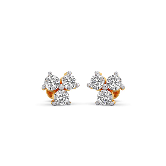 Floral Cluster Diamond Stud Earrings - Yellow