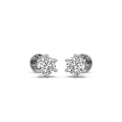 Six Prong Solitaire Round Diamond Stud Earrings