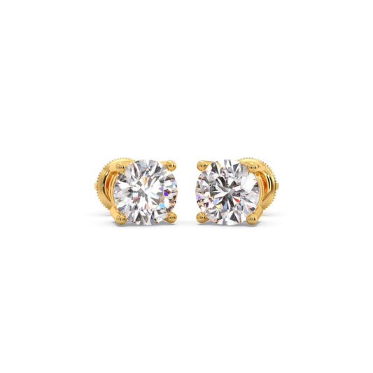 Round Solitaire 4-Prong Stud Earrings – 7.5mm - Yellow