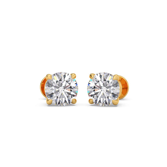 4 Prong Round-Cut 3.00 Ct Diamond Solitaire Studs - Yellow