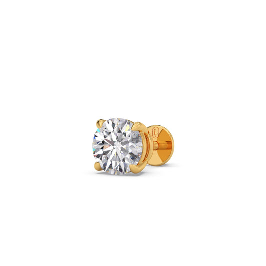 4 Prong Round-Cut 3.00 Ct Diamond Solitaire Studs - Yellow