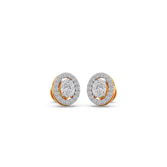 Classic Oval-Cualo Stud Earrings Diamond Halo Stud Earrings - Yellow