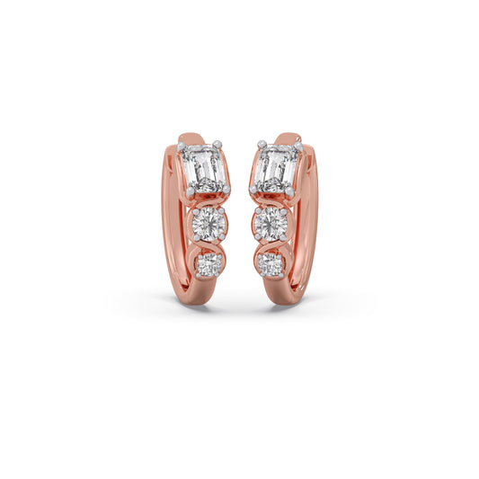 Emerald and Round-Cut Diamond Hoop Earrings - Rose