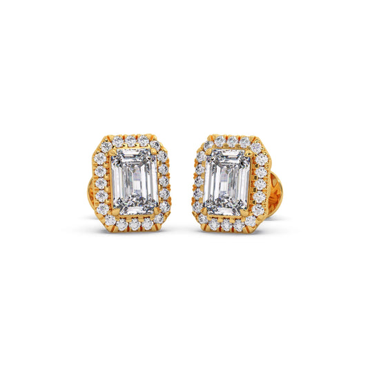 Emerald-Cut Halo Classic Diamond Studs - Yellow