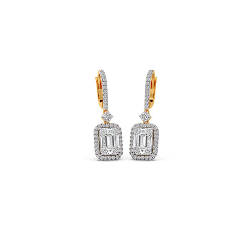Radiant-Cut Classic Diamond Halo Drop Earrings