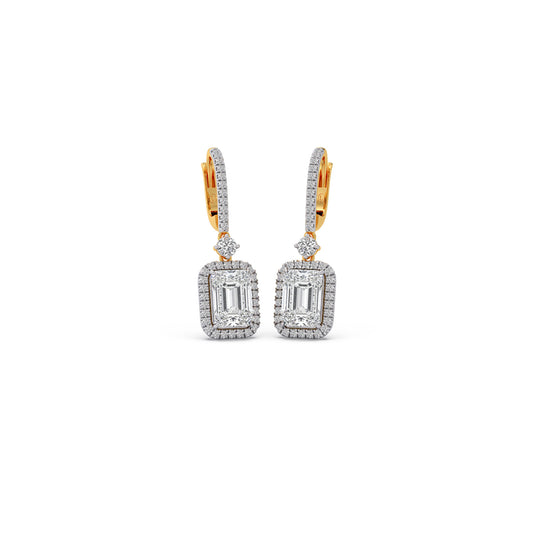 Radiant-Cut Classic Diamond Halo Drop Earrings - Yellow
