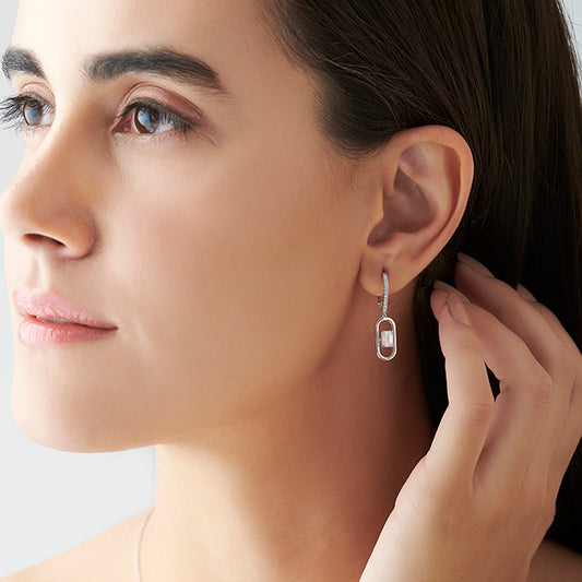 Elegant emerald cut diamond drop earring - MQ
