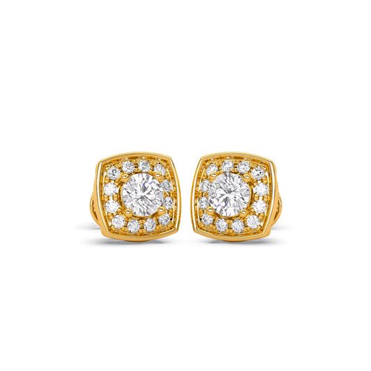 Halo Diamond Square Stud Earrings - Yellow