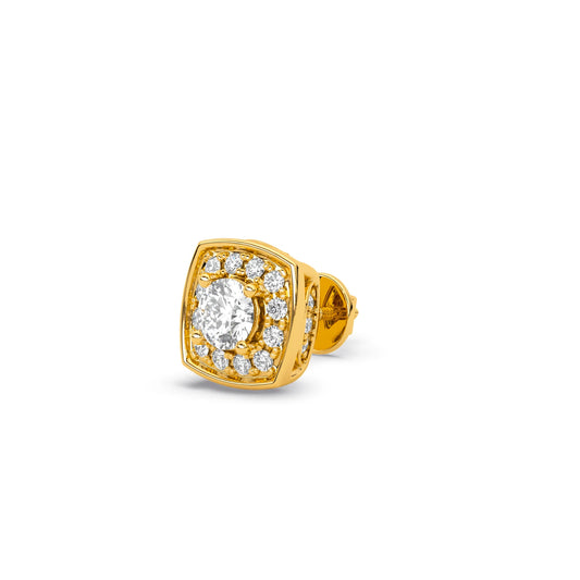 Halo Diamond Square Stud Earrings - Yellow