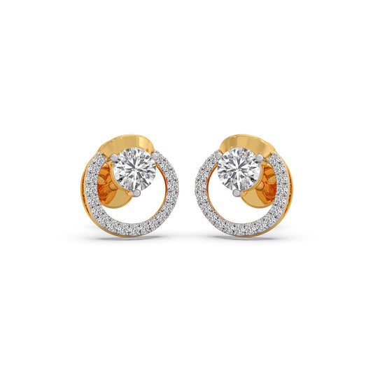Floating Halo Round Diamond Stud Earrings - Yellow