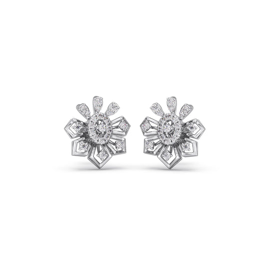 Round Diamond Starburst Platinum Earrings - Plt