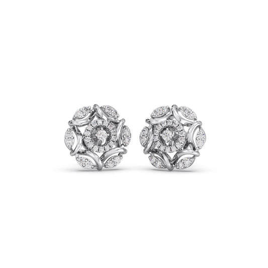 Flower Diamond Stud Platinum Earrings - Plt
