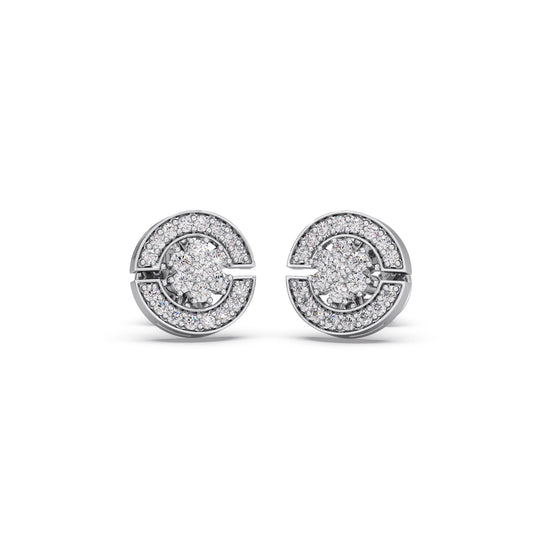 Halo Round Diamond Stud Platinum Earrings - Plt