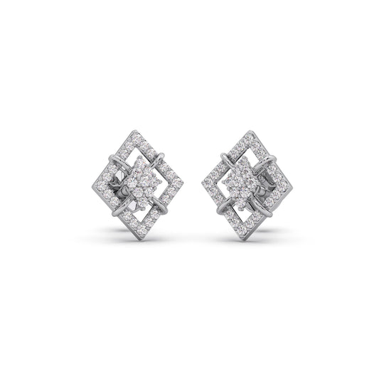 Rhombus Diamond Stud Platinum Earrings - Plt