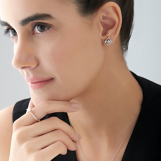 Rhombus Diamond Stud Platinum Earrings - MQ
