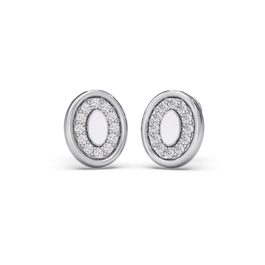 Double Oval Diamond Stud Platinum Earrings - Plt