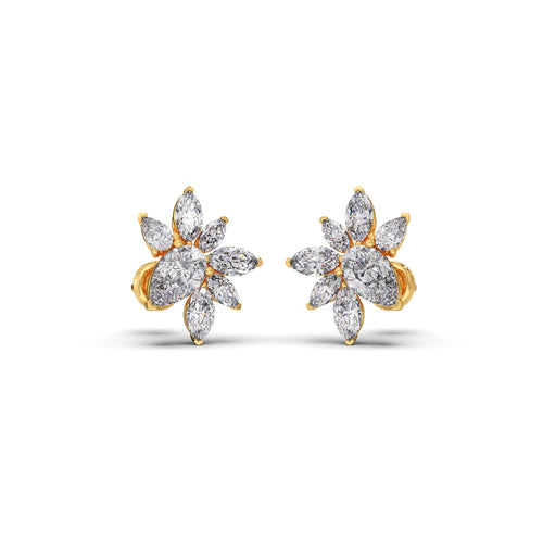 Floral Pear and Marquise Diamond Stud Earrings