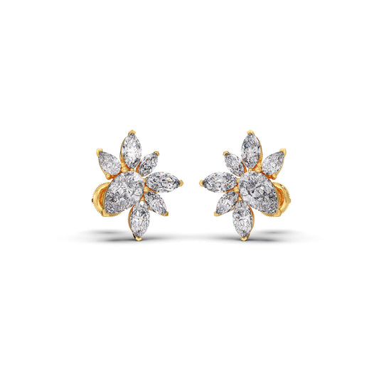 Floral Pear and Marquise Diamond Stud Earrings - Yellow