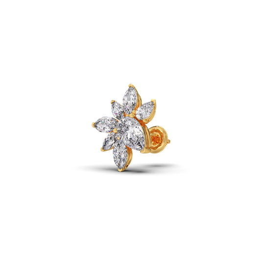 Floral Pear and Marquise Diamond Stud Earrings - Yellow