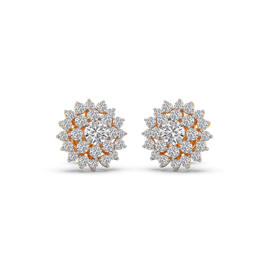 Floral Halo Round Diamond Earrings - Yellow