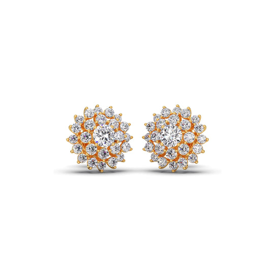 Floral Halo Round Diamond Earrings - Yellow