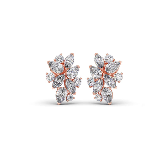 Pear, Marquise, and Round Diamond Cluster Earrings - Rose