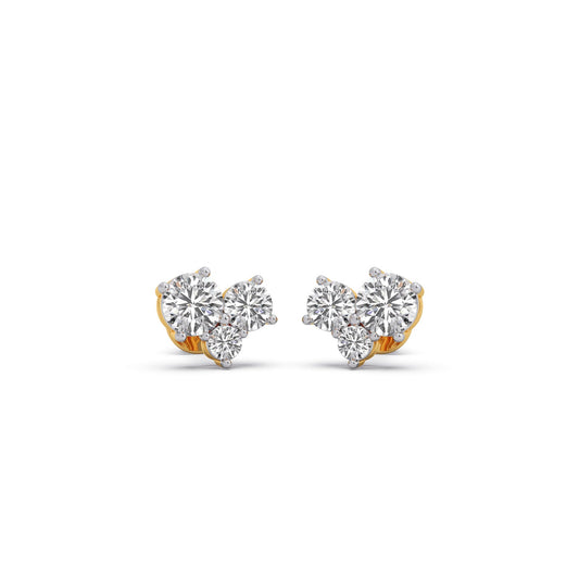 Three Stone Round Diamond Stud Earrings - Yellow