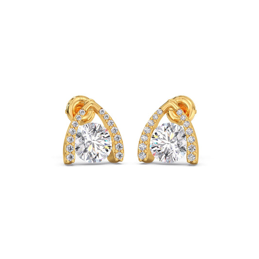 Round Solitaire with Diamond Accent Earrings - Yellow