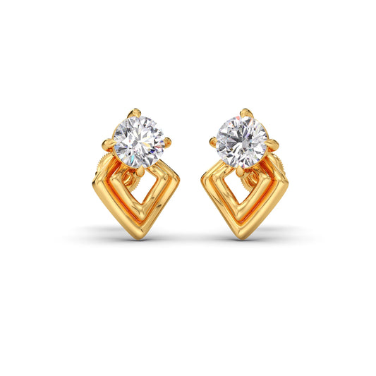 Kite Shape Frame Round Diamond Stud Earrings - Yellow