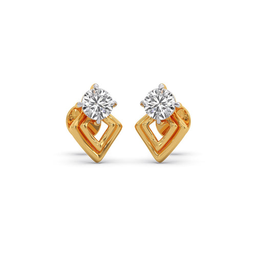 Kite Shape Frame Round Diamond Stud Earrings