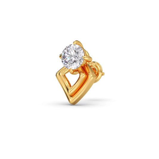 Kite Shape Frame Round Diamond Stud Earrings - Yellow