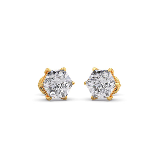 Six-Prong Hexagon Shape Solitaire Stud Earring - Yellow
