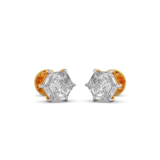 Six-Prong Hexagon Shape Solitaire Stud Earring - Yellow