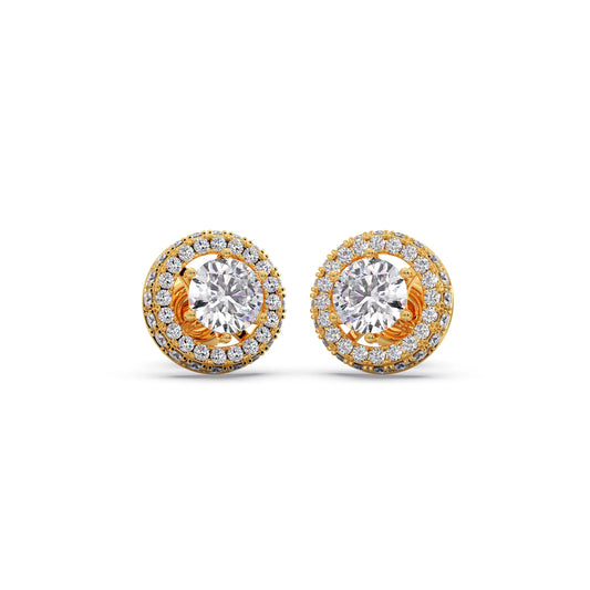 3.04ct Halo Solitaire Diamond Earrings - Yellow