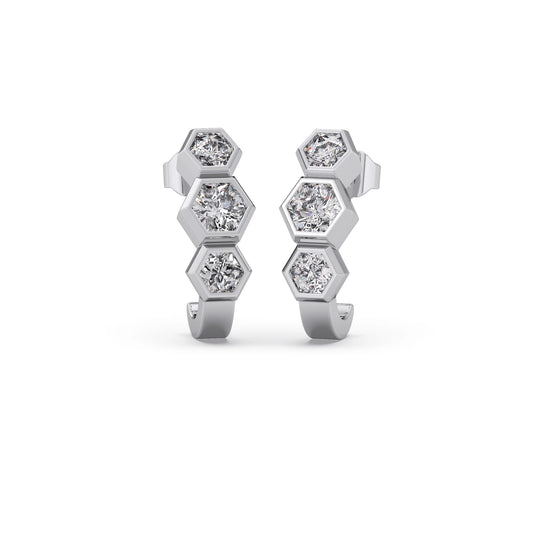 Bezel Set Hexagon Diamond Earrings - White