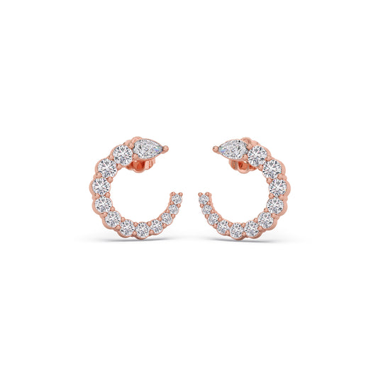 Graduated Round Diamond Curve Earrings - Rose