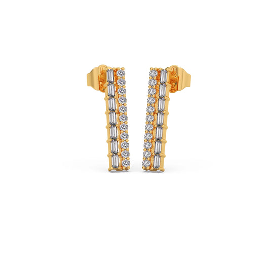 Baguette & Round Diamond Earrings - Yellow